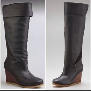 Ugg Ravenna tall wedge black leather boots